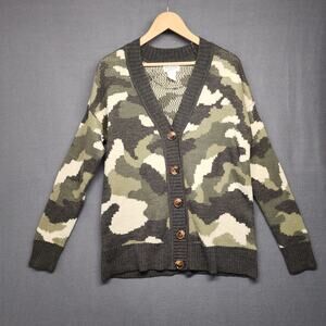 Arizona Jean Co Sweater Green Camo Medium Acrylic Stretch Camouflage